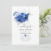 Blauwe en witte Floral Wedding Kaart (Staand voorkant)