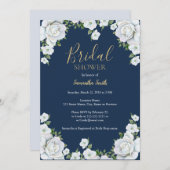 Blauwe en witte florale bridale douche Uitnodiging (Voorkant / Achterkant)