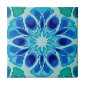 blauwe en witte florale patroontegels tegeltje