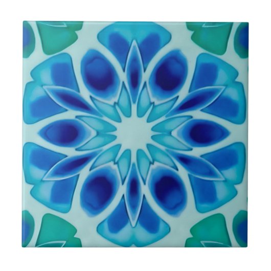 blauwe en witte florale patroontegels tegeltje (Voorkant)