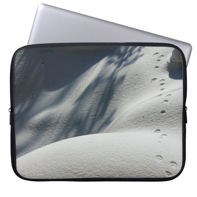 Blauwe en witte florale textiel laptop sleeve (Voorkant)