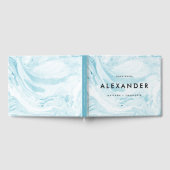 Blauwe en witte foto Marmer Modern Wedding Foto Gastenboek (Volledig)