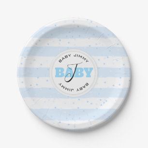 Blauwe en witte gegrammeerde Baby Stripes Papieren Bordje