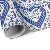 Blauwe en witte gekleurde Tegel Kijk - voeg initia Cadeaupapier (Rol Hoek)