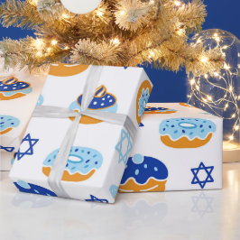 Blauwe en witte gelei Donut Chanoeka Cadeaupapier