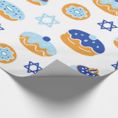 Blauwe en witte gelei Donut Chanoeka Cadeaupapier (Hoek)