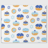 Blauwe en witte gelei Donut Chanoeka Cadeaupapier (Vlak)