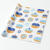 Blauwe en witte gelei Donut Chanoeka Cadeaupapier (Uitgerold)