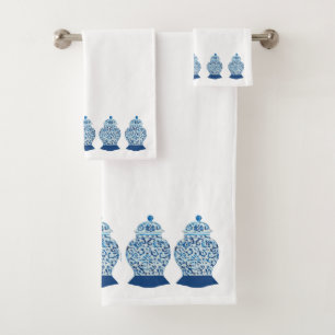Blauwe en witte gember jar bad handdoek