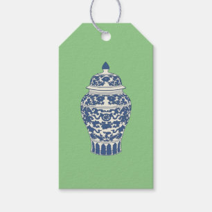 Blauwe en witte gember jar cadeaulabel