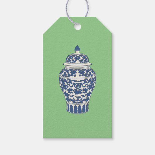 Blauwe en witte gember jar cadeaulabel (Voorkant)