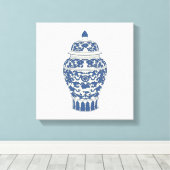 Blauwe en witte gember jar canvas afdruk (Insitu (Houten vloer))