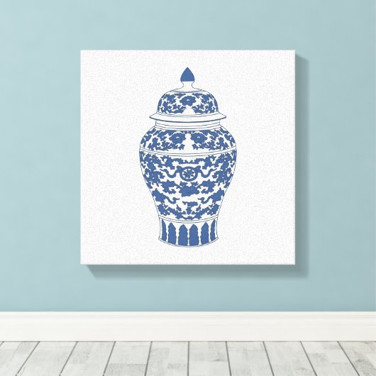 Blauwe en witte gember jar canvas afdruk (Insitu (Houten vloer))