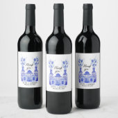 Blauwe en witte gember Jar Dank je Label Wijn Etiket (Flessen)