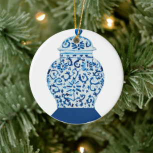 Blauwe en witte gember jar keramisch ornament