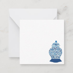 Blauwe en witte gember jar notitiekaartje