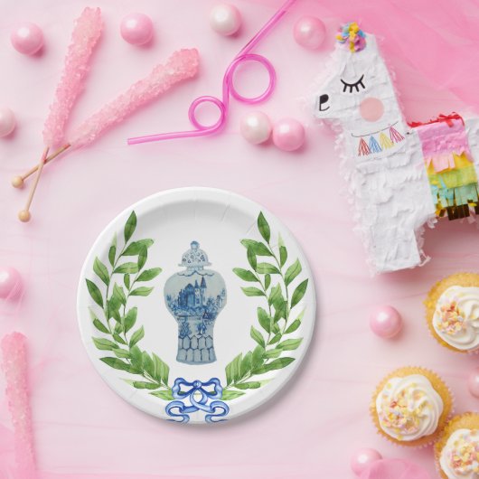 Blauwe en witte gember jar papieren bordje (Feest)