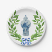 Blauwe en witte gember jar papieren bordje (Voorkant)