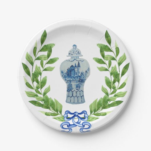 Blauwe en witte gember jar papieren bordje (Voorkant)