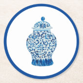 Blauwe en witte gember jar ronde kartonnen onderzetter (Voorkant)