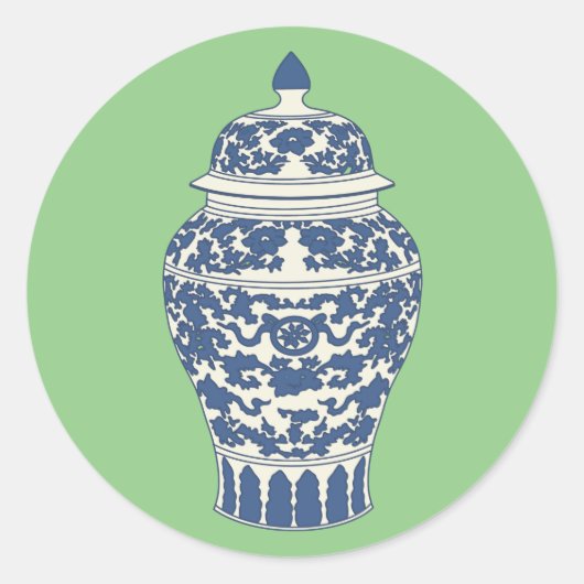Blauwe en witte gember jar ronde sticker (Voorkant)