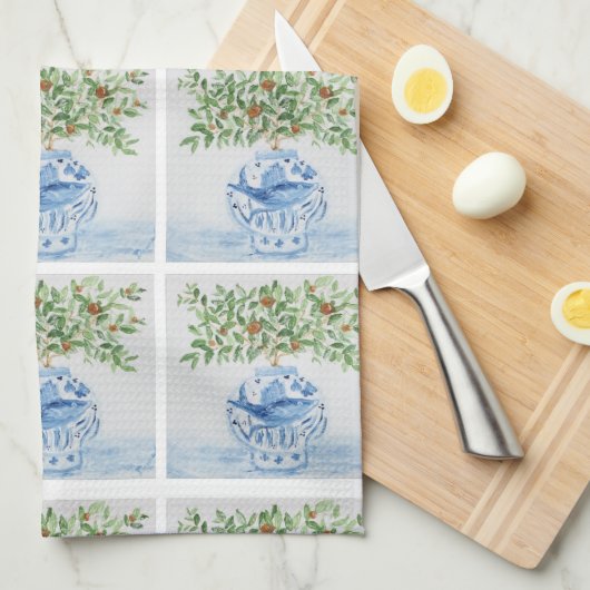 Blauwe en witte gember jar theedoek (Quarter Fold)