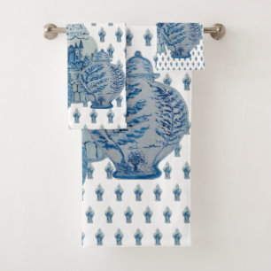 Blauwe en witte gember jars bad handdoek