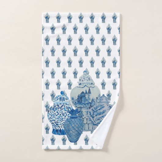 Blauwe en witte gember jars bad handdoek (Handdoek)