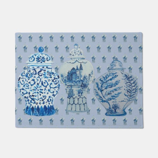 Blauwe en witte gember jars deurmat (Voorkant)