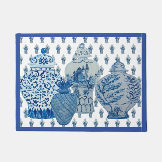 Blauwe en witte gember jars deurmat (Voorkant)