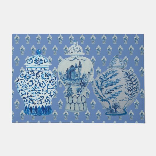 Blauwe en witte gember jars deurmat (Voorkant)