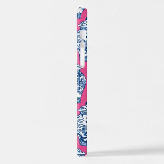 Blauwe en witte gember jars op helder roze iPhone hoesje (Linkerkant)