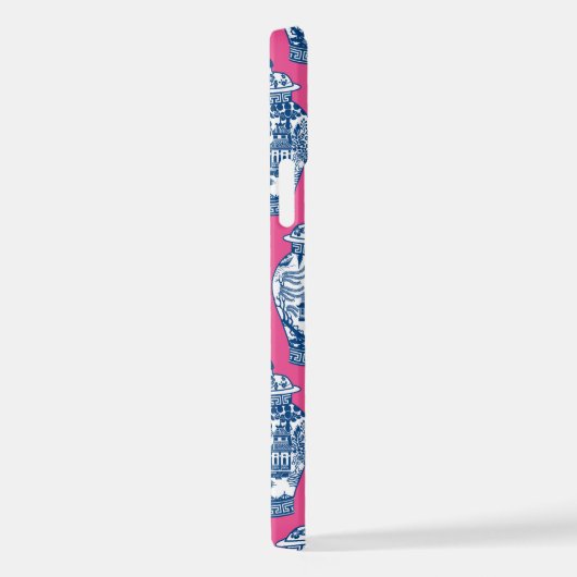 Blauwe en witte gember jars op helder roze iPhone hoesje (Rechterkant)