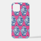 Blauwe en witte gember jars op helder roze iPhone hoesje (Achterkant)