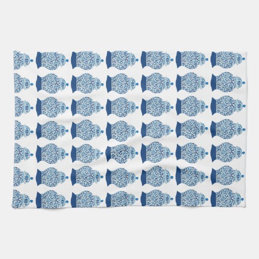 Blauwe en witte gember jars theedoek (Horizontaal)