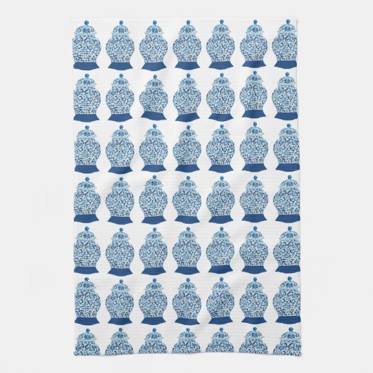 Blauwe en witte gember jars theedoek (Verticaal)