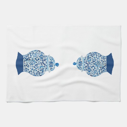 Blauwe en witte gember jars theedoek (Horizontaal)