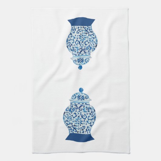 Blauwe en witte gember jars theedoek (Verticaal)
