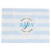 Blauwe en witte geplateerde Baby Stripes Groot Cadeauzakje (Achterkant)