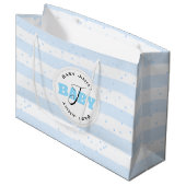 Blauwe en witte geplateerde Baby Stripes Groot Cadeauzakje (Voorkant Gekanteld)