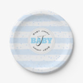 Blauwe en witte geplateerde Baby Stripes Papieren Bordje (Voorkant)