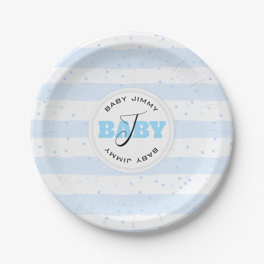 Blauwe en witte geplateerde Baby Stripes Papieren Bordje (Voorkant)
