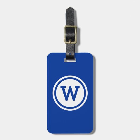 Blauwe en Witte Geringde Cirkel Monogram Bagagelabel (Voorkant verticaal)