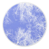 Blauwe en witte gesilhoueteerde bomen keramische knop (Voorkant)
