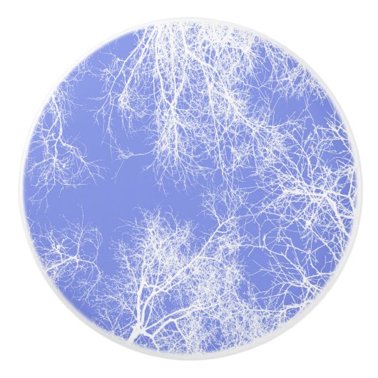 Blauwe en witte gesilhoueteerde bomen keramische knop (Voorkant)