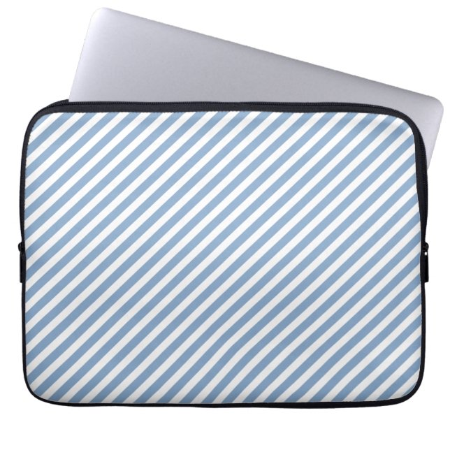 Blauwe en witte, gestreept laptophoes laptop sleeve (Voorkant)