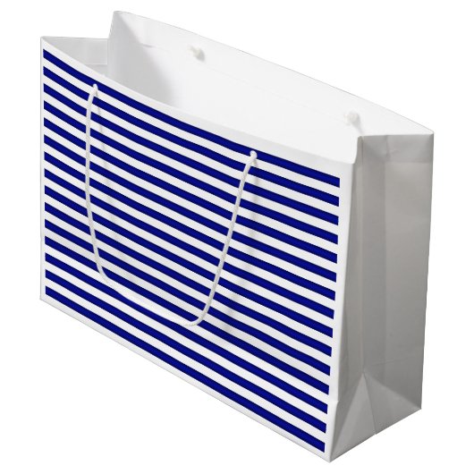 Blauwe en witte gestreept tas groot cadeauzakje (Voorkant Gekanteld)