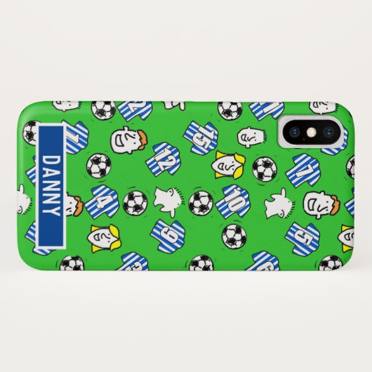 Blauwe en witte gestripte Footballs Shirten. Case-Mate iPhone Case (Achterkant (horizontaal))