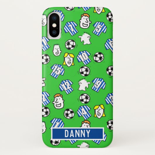 Blauwe en witte gestripte Footballs Shirten. Case-Mate iPhone Case (Achterkant)