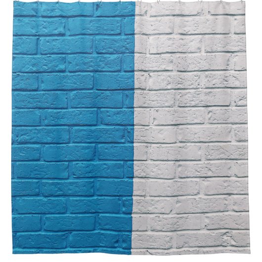 Blauwe en witte geverfde wand douchegordijn (Voorkant)